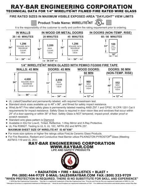 Ray-Bar Engineering Technical Data Sheet
