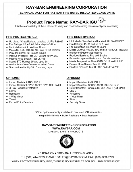 Fire Rated IGUs Technical Data Sheet