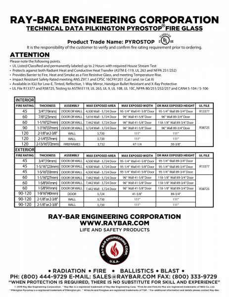 Ray-Bar Engineering Technical Data Sheet