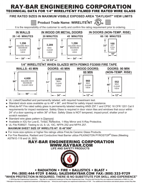 Ray-Bar Engineering Technical Data Sheet